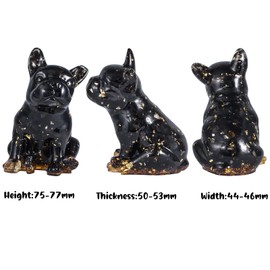 mookaitedecor 7.5 - 7.7 cm French Bulldog Resin Crystal Dog Statue Carved Animal for Home Office Decoration, Black Obsidian