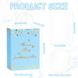 50Pcs Thank You Gift Bags with Tissue Paper, Thank You Paper Kraft Bags Bulk with Handles, Wedding Baby Shower Party Favors Bags for Guests Business Shopping Birthday Bridal Return Souvenirs (Blue)