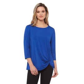 Rekucci Top de punto súper suave para mujer con detalle de nudo y mangas, Royal, S