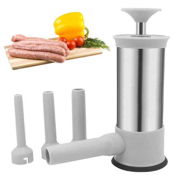 Seahelms Sausage Stuffer Maker, Meat Filling Manual Machine Maker Kit with 4 Option Size Filling Nozzles, Stainless Steel Meat Stuffing Filler Salami Maker for Household Family