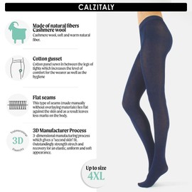 CALZITALY Cashmere Wool Tights – Fleece Lined Warm Pantyhose for Women, S, M, L, XL, XXL, 3XL, 4XL, 150 DEN (M, Blue)