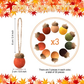 Tatuo 30 Pieces Fall Wool Felt Acorn Ornaments Autumn Felt Acorn Pom Balls Plush for DIY Crafts Thanksgiving Christmas Tree Hanging Ornaments Party Favors Farmhouse Mantel Wall Decor(Retro Colors)