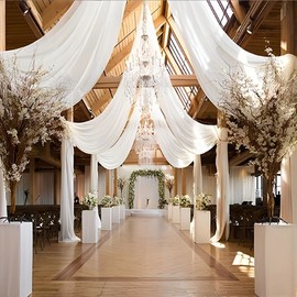 Sheer White Ceiling Drapes for Elegant Wedding Decorations. 6 Panels 5x30 ft Chiffon Drapery Fabric. Multiuse Party Decorations, Photoshoot Backdrop, Crafting and Special Occasions