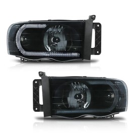 G-PLUS LED Headlights Headlamps Compatible with Dodge Ram 1500 2002-2005,Compatible with Dodge Ram 2500 3500 2003-2005 Smoke Lens Black Housing Clear Reflector,faros delanteros Assembly
