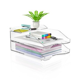 NiOffice Acrylic Paper Letter Tray, 3-Tier Stackable Clear Desk File Organizer and Storage Paper Holder for Office, School and Home Use