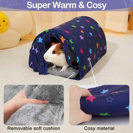 Guinea Pig Bed Rabbit Hideout, Soft Guinea Pig Tunnel with Curtains Washable Hamster Hideout Accessories for Small Pet