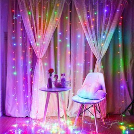 Qunlight Star 304 LED 9.8ftx9.8ft 30V 8 Modes with Memory Window Curtain String Lights Wedding Party Home Garden Bedroom Outdoor Indoor Wall Decorations… (Multicolor)