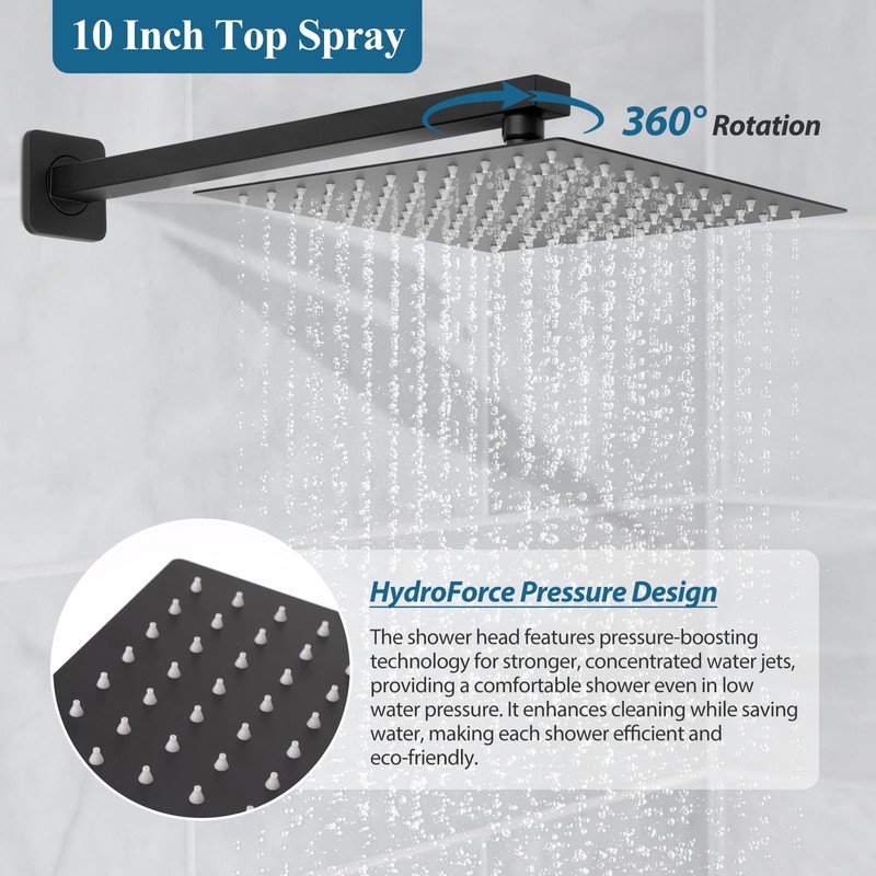 Matte Black Square Shower Head with Handheld Set, Rainfall Shower