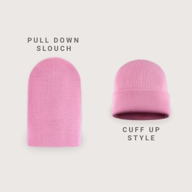 Knit Cuffed Plain Beanies for Men and Women Soft Warm Acrylic Slouchy Skully Cap Winter Hat Outdoor Fashion Stocking Caps (Light Pink, 2)
