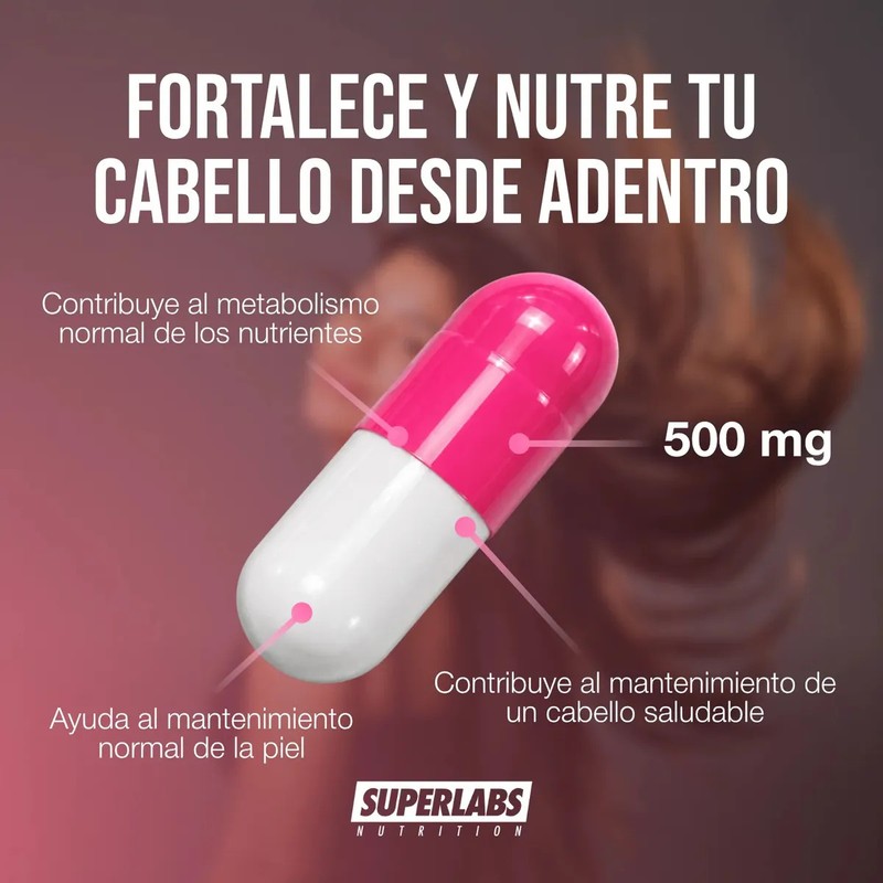 Biotina 500 mg Superlabs Nutrition 100 Cápsulas Suplemento Alimenticio para