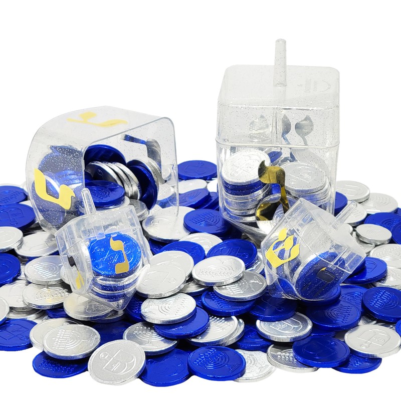 The Dreidel Company 6-Pack Dreidel Filled with Blue and Silver