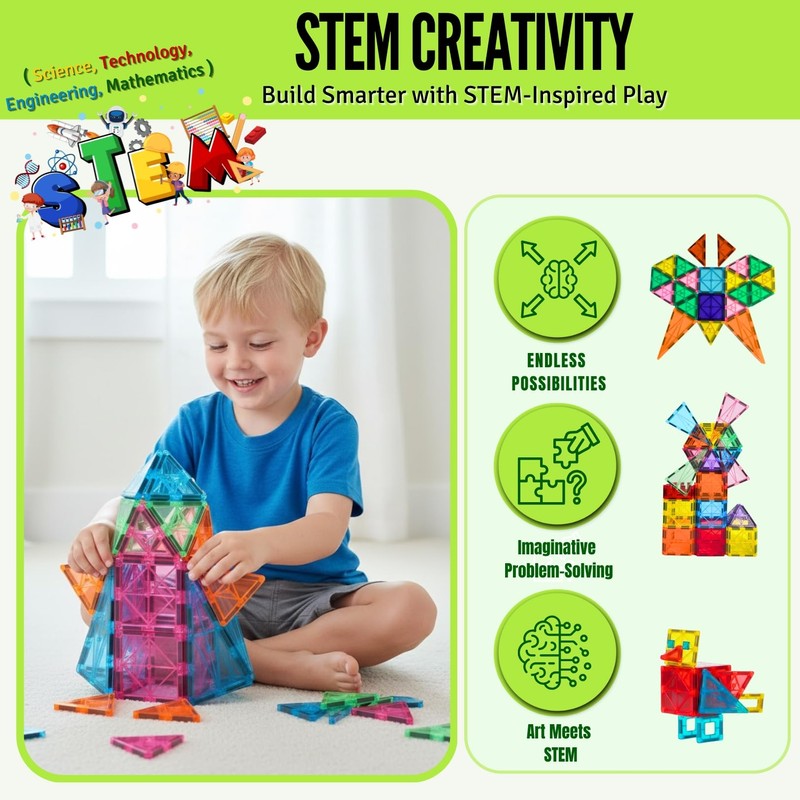 Little Vo Magnetic Tiles Set 180 PCS with 2 Cars