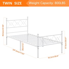 Elephance Twin Size Bed Frame,Metal Platform Bed Frame with Headboard and Footboard,Under Bed Storage,No Box Spring Needed,Easy Assembly,White