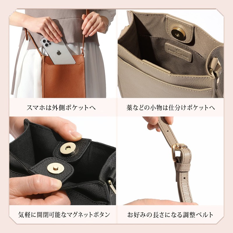 BLUE SINCERE Smartphone Pouch, Genuine Leather, Cowhide Leather, Cross-body Vertical,