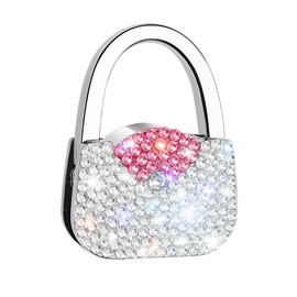 GUFONKOD Bling Purse Hook for Table，Handbag Shape Purse Hanger，Glitter Table Purse Holder，Sparkle Metal Foldable Bag Holder