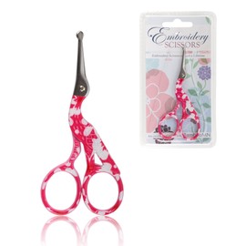 Stork Bird Rounded Safety Tip Embroidery Craft Stainless Steel Crane Scissors - Small Red - 1 Pair