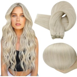 Full Shine Blonde Hair Extensions for Women Sew in Weft Human Hair Bundles Color 1000 White Blonde Human Hair Extensions 10 Inch Short Brazilian Hair Wefts