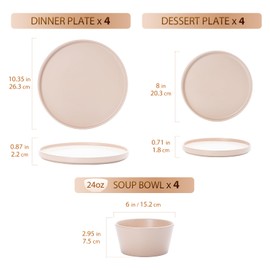 Dinnerware Sets for 4 - CJDC-QUELO 12-Piece Stoneware Plates and Bowls Sets, Ceramic Dishware Sets for Kitchen Use and Formal Dining, Chip and Scratch Resistant Microwave Dishwasher Safe, Brown