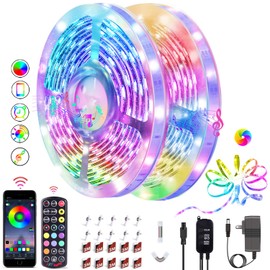 KULUNER LED Strip Lights 32.8ft 300 Bright LEDs Smart LED Light Strips Music Sync Color Changing LED Strip Lights with Remote Bluetooth LED Lights for Bedroom Kitchen RGB 5050 LED Strips for Room Home