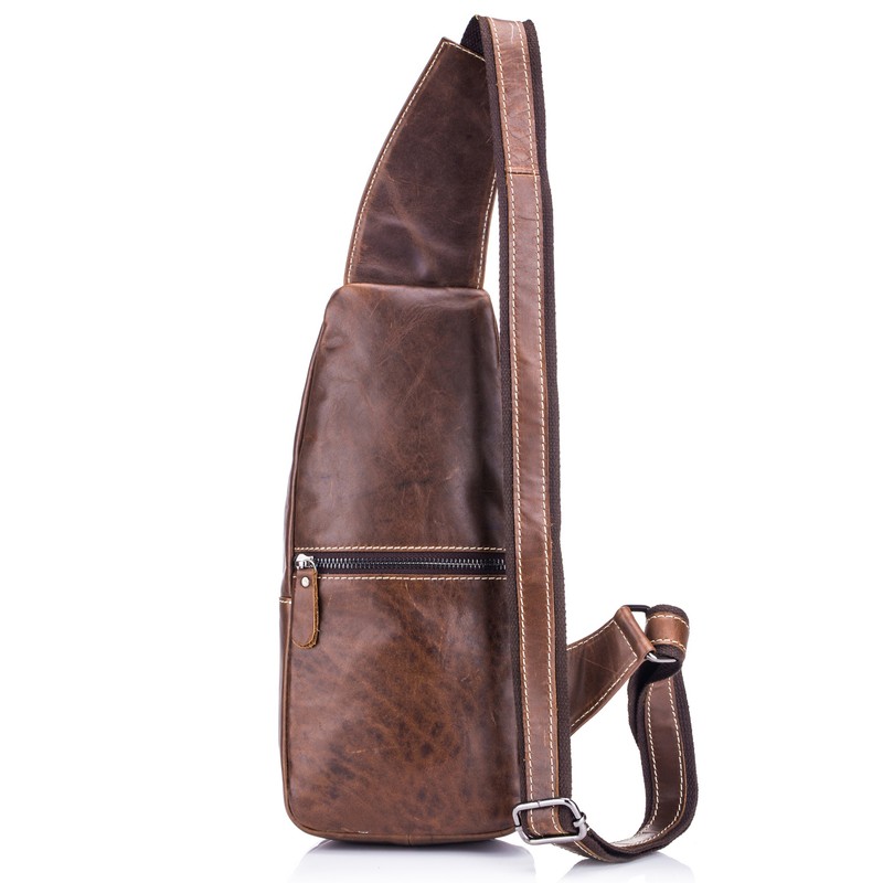 Men Leather Sling Bag Casual Shoulder Chest Crossbody Bag Hiking