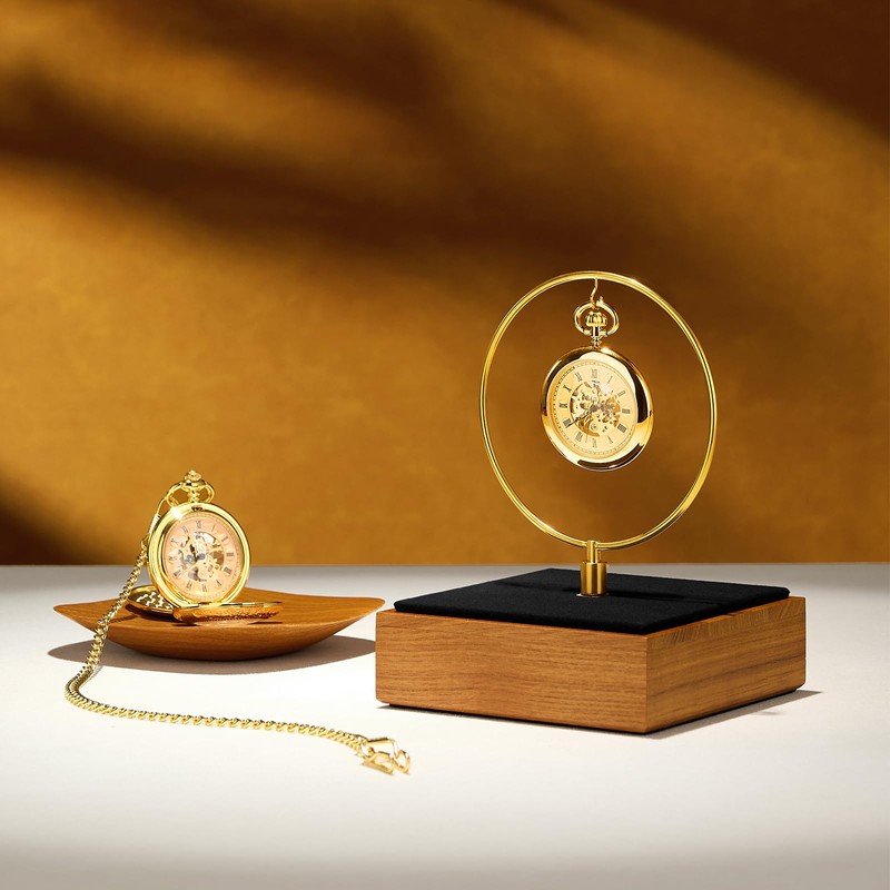 Oirlv Wood & Silver Metal Pocket Watch Display Stand, Luxury