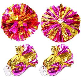 1 Pair Team Sports Cheerleading Poms Match Pom Plastic Ring Pompoms Gold + Rose