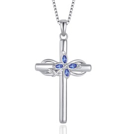 Inpasne Cross Necklace for Women 925 Sterling Silver Infinity Butterfly Necklace Tanzanite December Birthstone Pendant Jewelry Gifts for Women Her Mom Wife Daughter