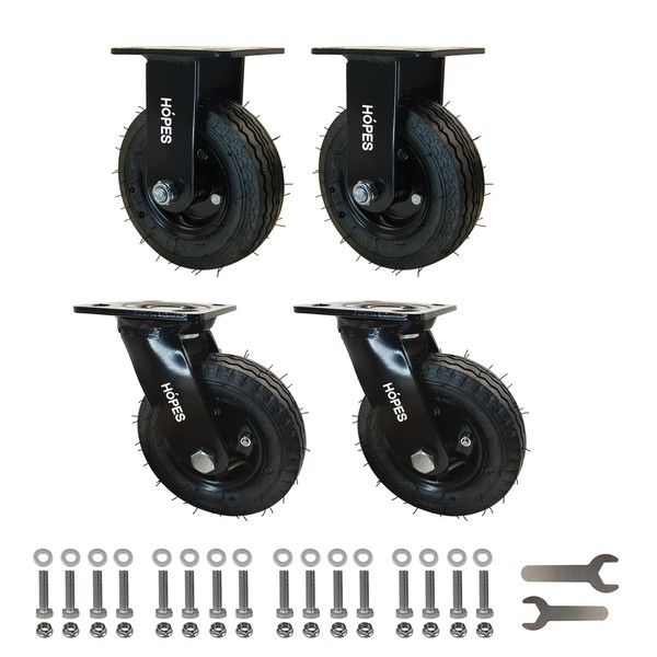 HOPES Pneumatic Casters Set of 4,Heavy Duty Rubber Casters for