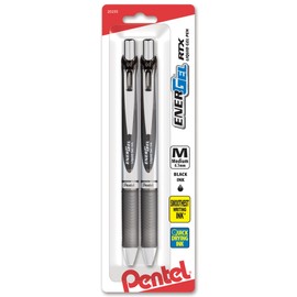 Pentel EnerGel Deluxe RTX Retractable Liquid Gel Pen, 0.7mm, Metal Tip, Black Ink, 2 Pack (BL77BP2A)