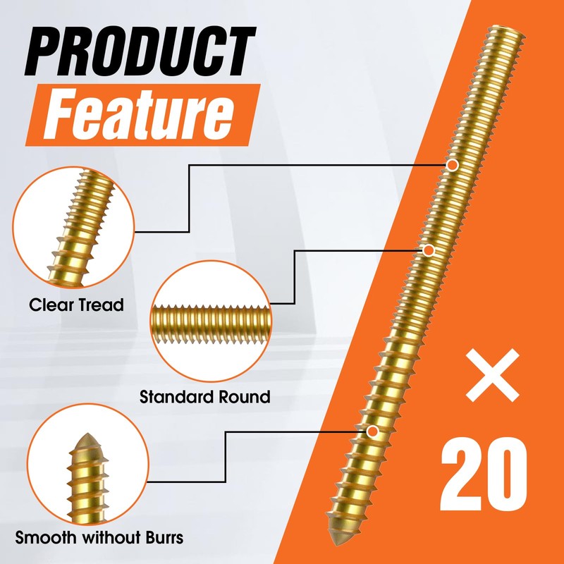 Hanger Bolts,Single Pointed Double Ended Screw 20PCS 3-1/2" (20, Yellow,
