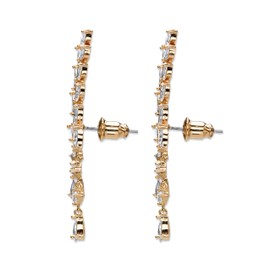 PalmBeach Goldtone Pear Cut Crystal Ear Climber Drop Earrings (43x8mm), Crystal, Cubic Zirconia