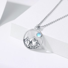 Mountain Moonstone Pendant Necklace 925 Sterling Silver Moonstone Necklace Nature Jewelry Gift for Hikers, Campers, Climbers Nature Lovers