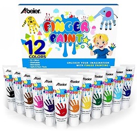 ABEIER Washable Finger Paint for Toddlers, Safe Non-Toxic, 12 Vibrant Colors (1.21fl oz), Baby Safe Paint for Hand and Feet, Mess Free Art Supplies fo