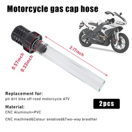 Ohleats 2 PCS Breather Hose Gas Fuel Tank Vent Tube with Aluminum Cap, CNC Two Way Tank Valve Vent Tube, ATV Off-Road Motorcycle Accessories (Black, Transparent Hose)