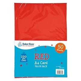 Baker Ross A4 Red Coloured Card Copier Card for Craft and Decoration (Pack of 50, 220gsm)