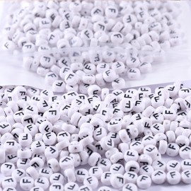 1000Pcs Flat Round Letter Beads 7x4mm with Letter F White Acrylic Beads for Jewelry Making
