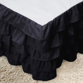 Elegant Comfort Leila Collection Multi-Ruffle Bed Skirt, 1500 Thread Count Egyptian Quality, Easy Fit Dust Ruffle, 15 inch Drop, Wrinkle and Stain Resistant, MultiRuffle, Twin, Pitch Black