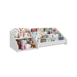 CHOEZON Kids Bookshelf and Toy Storage, Toddler Book Shelf with 2 Open Shelves and 4-Tier Sling Rack, for Kids Room, Nursery, Bedroom, Playroom, White MCW09WB