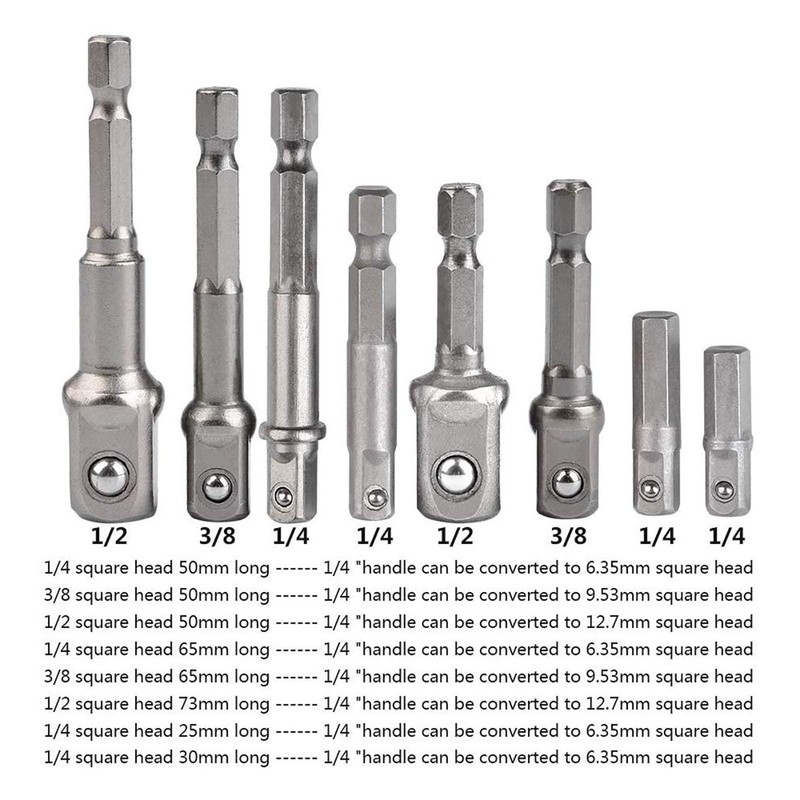 TA-VIGOR 8Pcs Impact Grade Driver Sockets Adapter Extension Set, 1/4