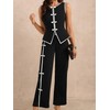 winkbay Women's 2 Piece Outfit Button Front Crew Neck Vest