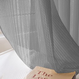 JSFLY Jacquard 2 Panels Sheer Curtains 96 Inches Long, Semi Sheer Grommet Solid Casual Soft Voile Drapes with Light Filter Window Treatments for Bedroom Living Room, Dark Gray, 52" W x 96" L