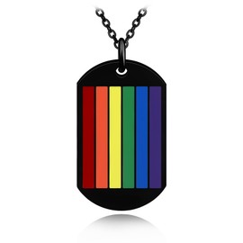 Feilok Mens Stainless Steel Necklace Chain 23" with Pendant Rainbow Black Dog Tag Pendant for Men Man