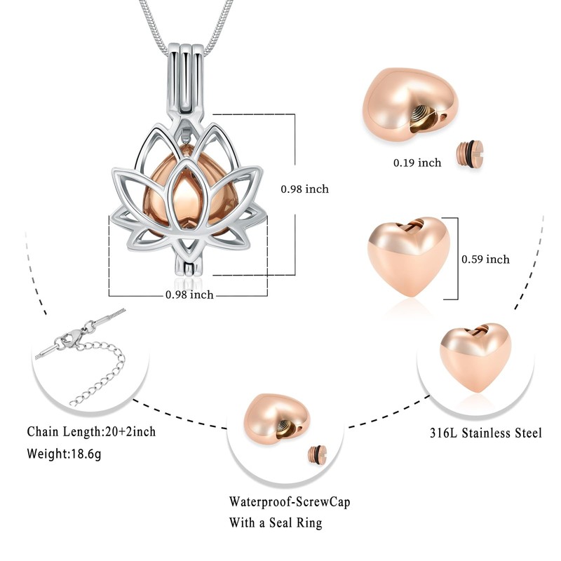 Oinsi Cremation Jewelry Lotus Shape Stainless Steel Memorial Necklace Inside