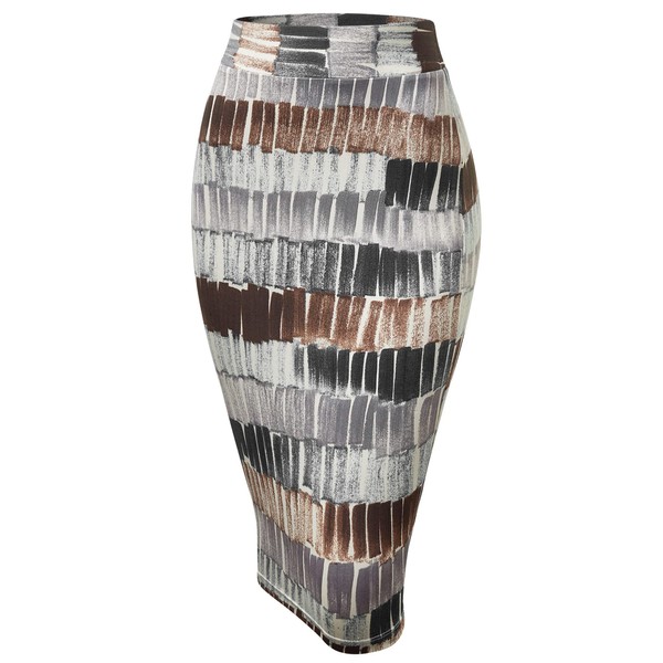 MBJ WB1304 Womens Print Midi Pencil Skirt M Black_Brown