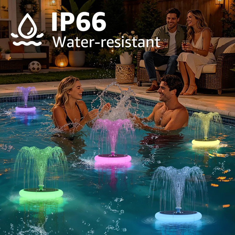 GGII 1-Pack Solar Fountain with RGB Lights 3.5W Solar Powered