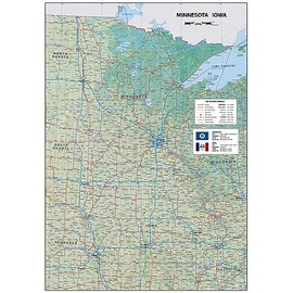 Minnesota and Iowa Physical Map - 23.3 x 16.5 Inches - Paper Laminated