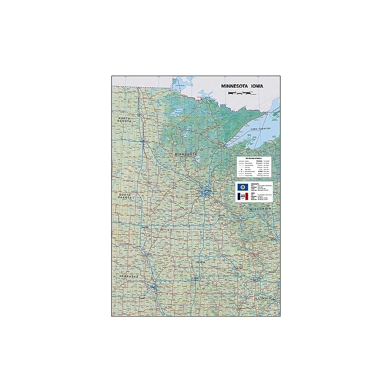 Minnesota and Iowa Physical Map - 23.3 x 16.5 Inches