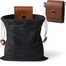 PAIKIUU Foraging Bags Collapsible with Drawstring & Buckle Canvas Outdoor Fruit Picking Bag Foraging Pouches Bushcraft Bag for Herb, Berry Collecting, Camping, Hiking, Harvesting Black