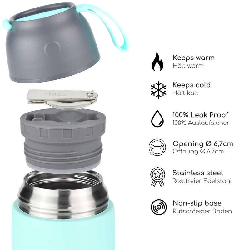 Milu® Thermal Food Container, 450/650 ml, Stainless Steel, Warmth Preservation,