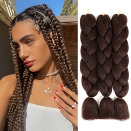 Synthetic Jumbo Braiding Hair Dark Brown Braid in Hair Extensions Braids Hair for Twist 24" 3 Bundles/Lot (Dark Brown)